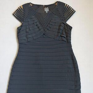 Adrianna Papell Corded Yoke Pleat Shutter Jersey Black Dress Size 14